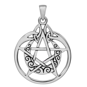 Sterling Silver Crescent Moon Pentacle Circle Pendant Sterling Silver Crescent Moon Pentacle Circle Pendant
