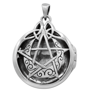 Sterling Silver Crescent Moon Pentacle Aromatherapy Locket Pendant Sterling Silver Crescent Moon Pentacle Aromatherapy Locket Pendant