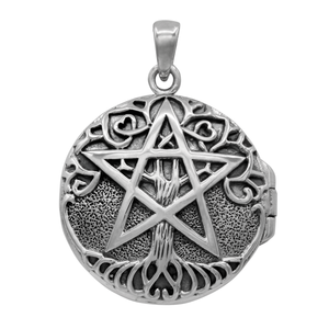 Sterling Silver Tree Pentacle Aromatherapy Locket Pendant Sterling Silver Tree Pentacle Aromatherapy Locket Pendant