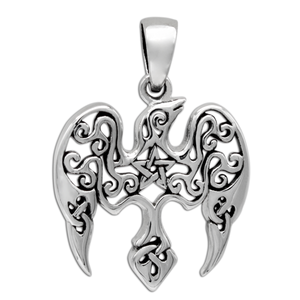 Sterling Silver Small Raven Pentacle Pendant  Sterling Silver Small Raven Pentacle Pendant