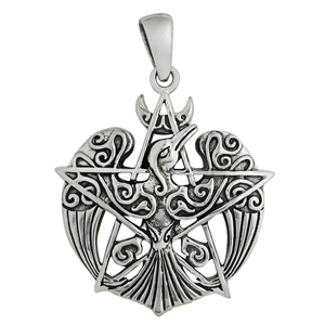 Sterling Silver Crescent Raven Pentacle Pendant Sterling Silver Crescent Raven Pentacle Pendant