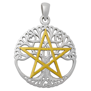 Sterling Silver Vermeil Cut Out Tree Pentacle Pendant Sterling Silver Vermeil Cut Out Tree Pentacle Pendant