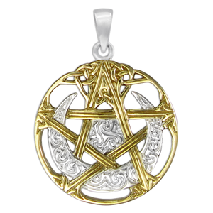 Sterling Silver Vermeil Cut Out Moon Pentacle Pendant