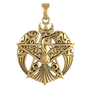 Bronze Large Crescent Raven Pentacle Pendant Bronze Large Crescent Raven Pentacle Pendant