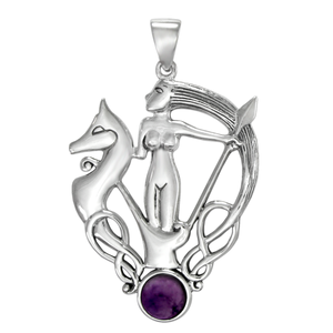 Sterling Silver Morrigan Goddess Pendant with Amethyst Sterling Silver Morrigan Goddess Pendant with Amethyst