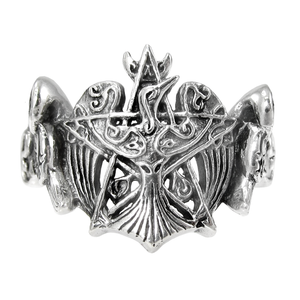 Sterling Silver Crescent Raven Pentacle Ring Sterling Silver Crescent Raven Pentacle Ring