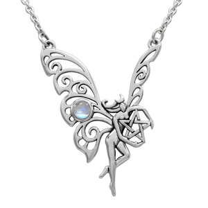 Sterling Silver Dancing Faerie Necklace with Rainbow Moonstone Sterling Silver Dancing Faerie Necklace with Rainbow Moonstone