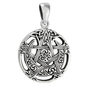 Sterling Silver Small Cut Moon Pentacle Pendant