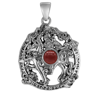 Sterling Silver Odin Sleipnir Pendant with Garnet
