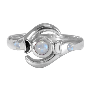Sterling Silver Moonstone Lunar Phases Triple Goddess Ring Sterling Silver Moonstone Lunar Phases Triple Goddess Ring
