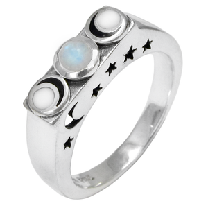 Sterling Silver Lunar Phase Ring with Rainbow Moonstones Sterling Silver Lunar Phase Ring with Rainbow Moonstones