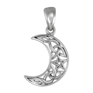 Small Sterling Silver Crescent Moon Pentagram Pendant Small Sterling Silver Crescent Moon Pentagram Pendant