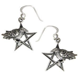 Sterling Silver Raven Pentagram Earrings Sterling Silver Raven Pentagram Earrings
