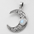 Sterling Silver Horned Moon Crescent Pendant with Rainbow Moonstone