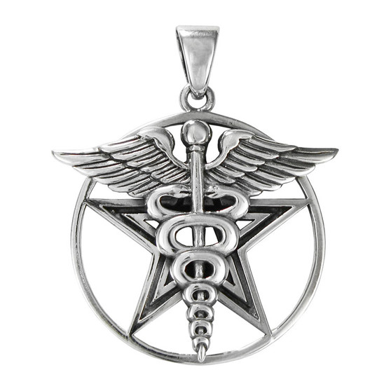 Sterling Silver Caduceus Healers Pentacle Pendant