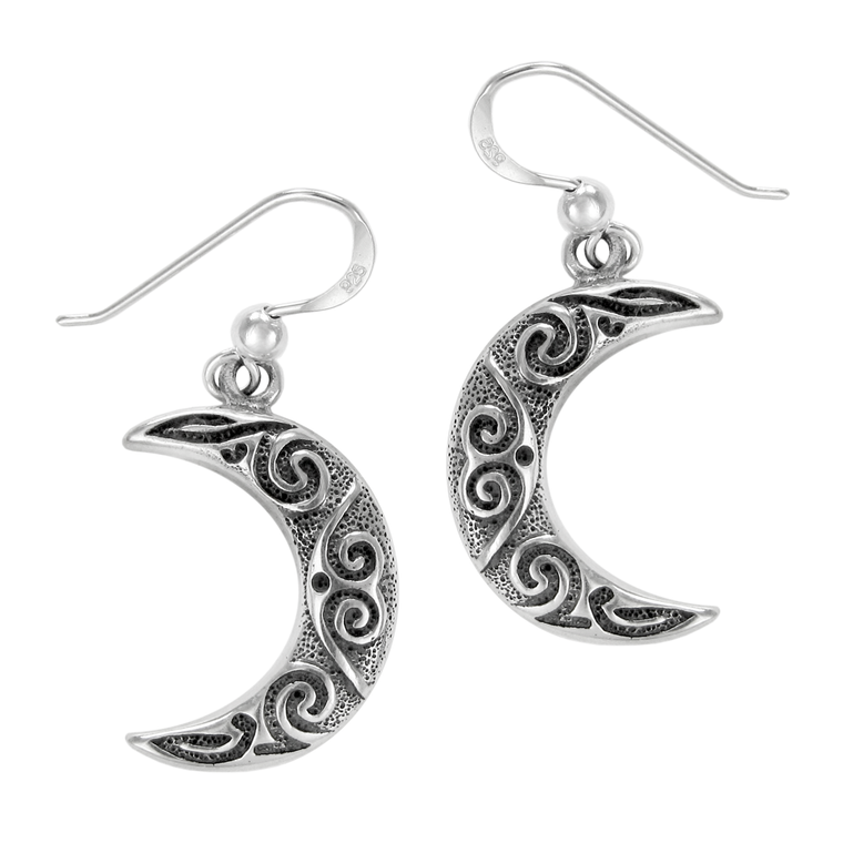 Sterling Silver Celtic Knotwork Crescent Moon Earrings