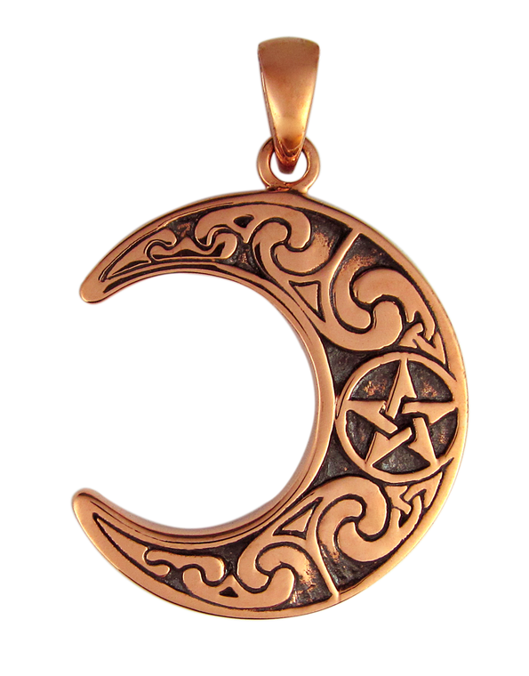 Copper Horned Moon Crescent Pendant