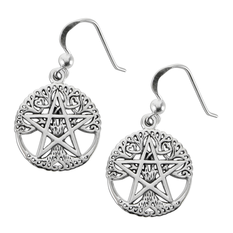 Sterling Silver Cut Tree Pentacle Earrings