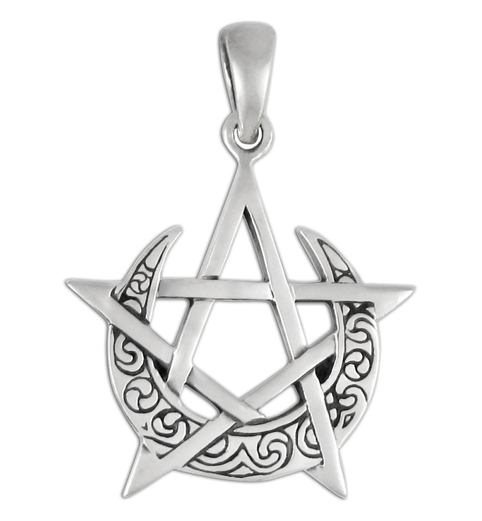 Sterling Silver Simple Moon Pentacle Pendant