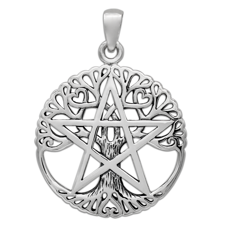 Sterling Silver Cut Out Tree Pentacle Pendant
