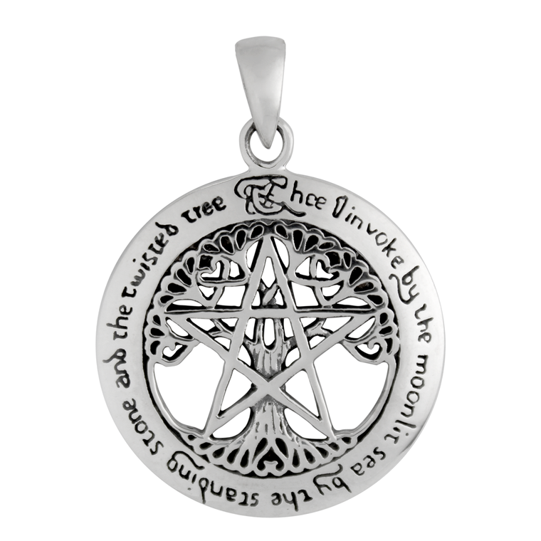 Sterling Silver Large Cut Out Tree Pentacle Pendant