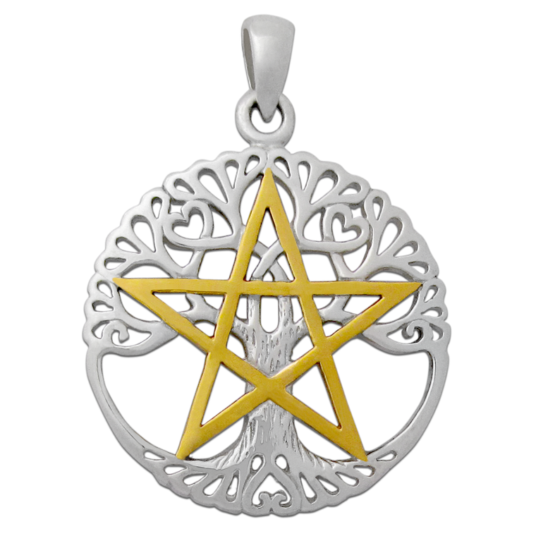 Sterling Silver Vermeil Cut Out Tree Pentacle Pendant