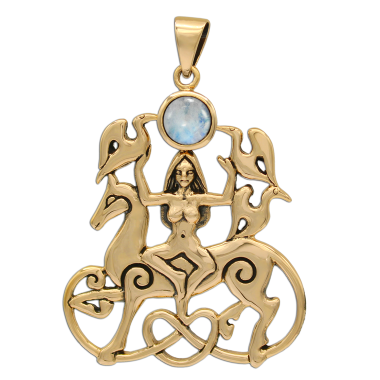 Bronze Rhiannon Pendant with Rainbow Moonstone