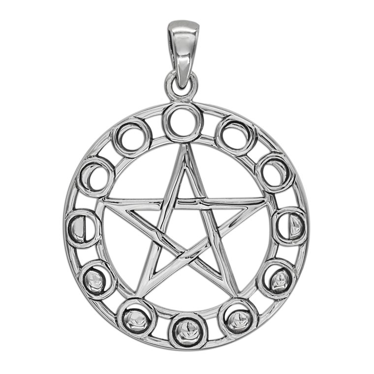 Sterling Silver Moon Phase Pentacle Pendant