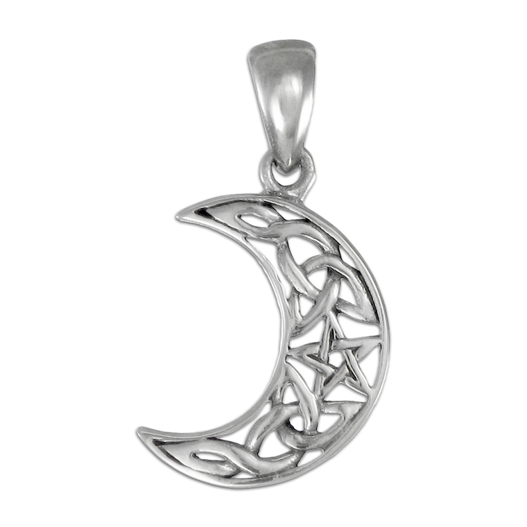 Small Sterling Silver Crescent Moon Pentagram Pendant