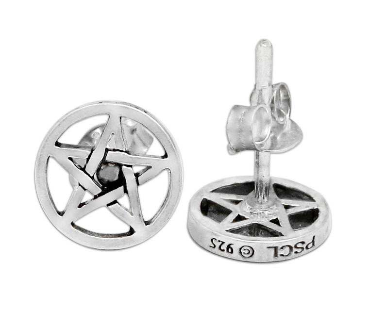 Pentagram Star Stud Earrings - Supernatural Wiccan Pagan Goth Handmade UK