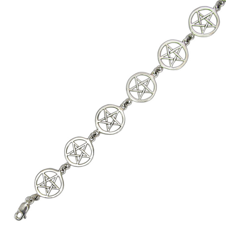 Sterling Silver Pentacle Link Bracelet (PS-TBG-018)