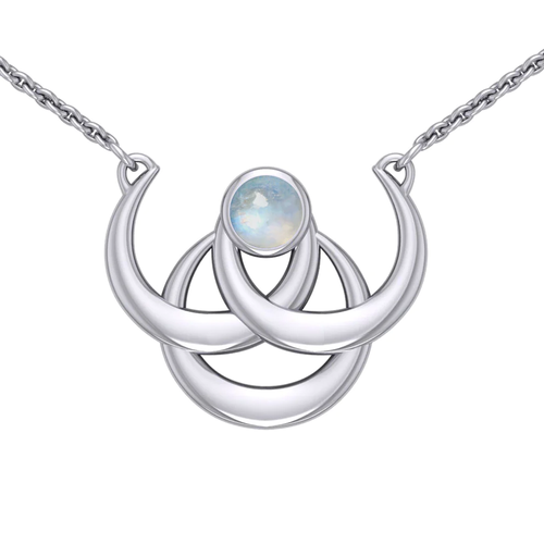 Triple Crescent Moon Goddess Sterling Silver Moonstone Collar Necklace ...