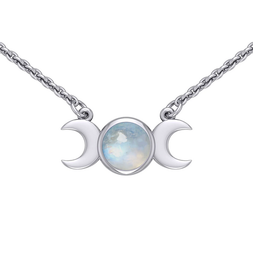 Sterling Silver Moon Phase Triple Goddess Rainbow Moonstone Necklace ...