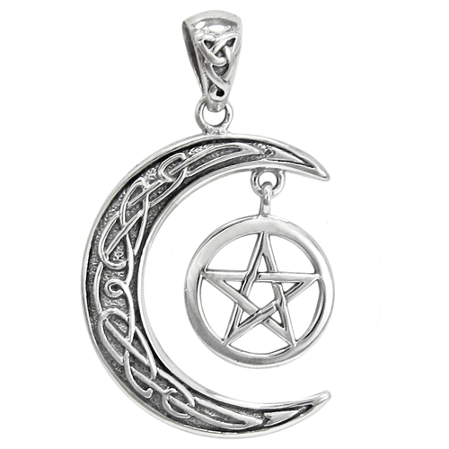 Sterling Silver Celtic Knotwork Crescent Moon Pentagram Pendant ...