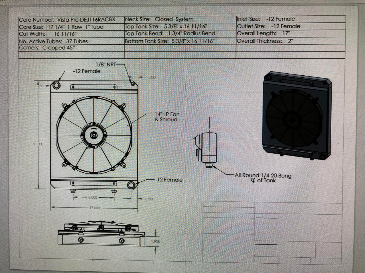 Racecraft Radiator with Fan and Shroud, FRONT MOUNT