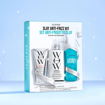 Who’s It For:

Perfect for anyone with frizz-prone, unruly, or humidity-reactive hair who wants long-lasting smoothness and shine. Ideal for all hair types, including colour-treated hair, that need extra protection, hydration and a sleek finish.

Introduction

Tame, shine, and protect your hair with the Color Wow Slay Anti-Frizz Gift Set — the ultimate trio for achieving salon-smooth, glossy hair at home. This professional-grade set features three of Color Wow’s most iconic products, formulated to fight frizz, lock in moisture, and enhance vibrancy without weighing the hair down. Whether you’re styling for a big night out or maintaining a polished everyday look, this collection delivers a sleek, long-lasting finish that resists humidity and dullness.

Set Contains:

1 x Color Wow Dream Coat Supernatural Spray 200ml
1 x Color Wow Money Mist Leave-In Conditioner 150ml
1 x Color Wow Color Security Shampoo 75ml
How to Use:

Cleanse: Begin with the Color Security Shampoo to gently cleanse the scalp and hair, removing build-up without stripping colour or natural moisture. Rinse thoroughly.
Condition: Follow with the Money Mist Leave-In Conditioner on towel-dried hair to nourish, detangle and protect against heat and environmental stressors.
Style: Apply the Dream Coat Supernatural Spray evenly to damp hair, then blow-dry section by section to activate its humidity-proof, frizz-fighting technology.