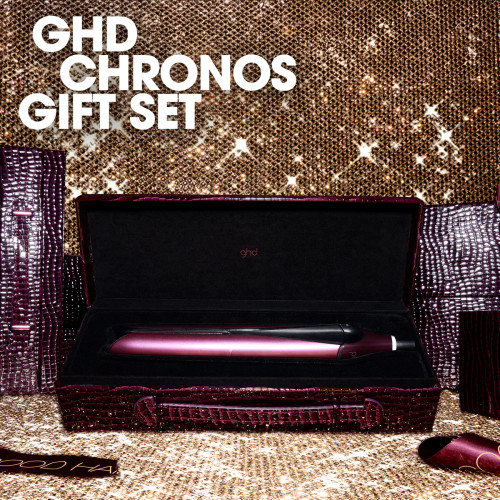 Check into a season of high-glamour styling with the ghd cherry chic collection - a celebration of opulent aesthetic, seductiveness and timeless charm. Wrapped in a deep, rich cherry hue, the limited-edition ghd Chronos™ professional HD motion-responsive™ styler embodies the essence of luxury styling, accompanied by a travel-inspired vanity case¹ that turns every touch-up into a stylish and elegant affair.

Combining beauty and tech in one sleek design,  ghd Chronos™ is ghd’s most advanced professional styler yet - delivering 3x faster² styling with one-stroke, high-definition results that last up to 24 hours.³ Powered by ground-breaking HD Motion-Responsive™ technology, this intelligent tool is 2x more responsive,⁴ adapting intuitively to your styling movements and maintaining the optimal styling heat of 185˚C with precision accuracy, signalled by a subtle sensor light. The result? Sleek, polished hair in a single pass that lasts all day long³,and more breakage protection.5

Designed with high-performance ceramic floating plates, coated in an ultra-gloss finish, Chronos™ delivers effortless glide for frizz-free styling6and up to 85% more shine⁷.The re-engineered wishbone hinge ensures perfect plate alignment for total styling control, unlocking the freedom to create everything from sleek straight styles to soft waves and voluminous curls with absolute ease. Its ultra-ergonomic, rounded design makes versatile styling second nature-because this is not just a straightener.

For piece of mind, a built-in sleep mode powers down the tool after ten minutes of inactivity, while universal voltage, a protective plate guard, and a professional 2.7m cable complete the experience. The ghd Chronos™ is not just a styling tool- it’s your passport to a new era of beautiful, high-definition hair.
Check-in to glamour, check-out  five star hair this festive season. 
