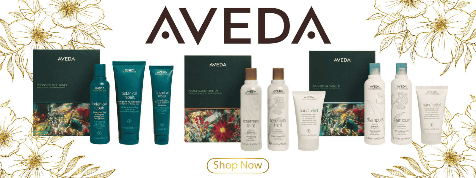 Aveda holiday gift set with Shampure, Nutriplenish, and plant-powered beauty products