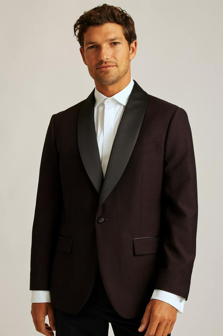 Shawl Collar Tuxedo Jacket 3774-solid burgundy