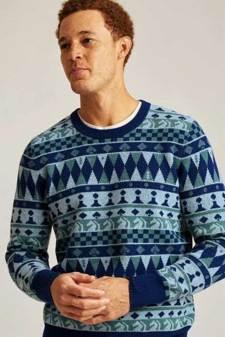 Game Night Crew Neck Sweater 25715-blue fair isle