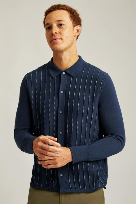 Striped Cardigan Sweater Polo 31017-navy