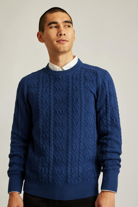 Midweight Cable Crew Neck Sweater 22313-navy cable