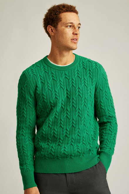 Wool Cable Crew Neck Sweater 25714-sea green