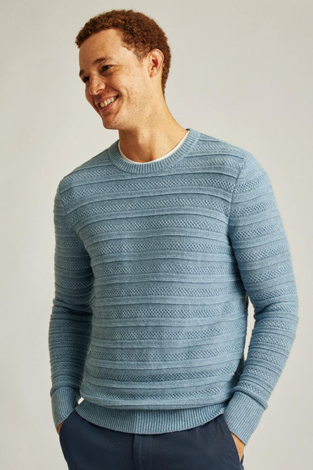Midweight Texture Stitch Crew Neck Sweater 31018-cerulean blue stripe