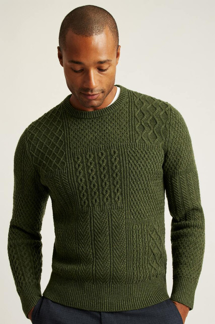 Wool Cable Crew Neck Sweater 25714-thyme green