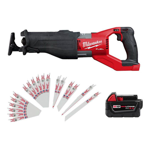 M18 FUEL 18V Lithium-Ion Brushless Cordless SUPER SAWZALL Orbital Reciprocating Saw w/5.0Ah Battery & Sawzall Blade Set 326524178