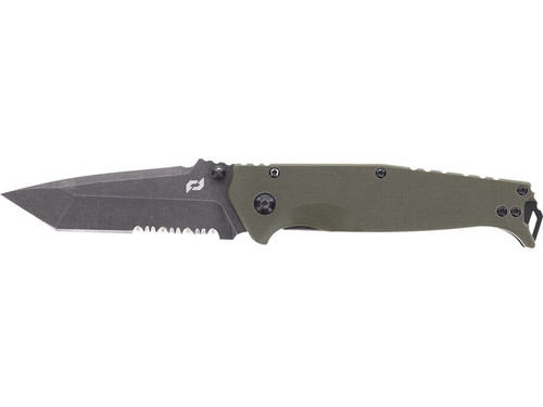 Schrade Melee Assisted Opening Pocket Knife 3.5" Partially Serrated Tanto Point D2 Black Stonewash Blade G-10 Handle OD Green 756292
