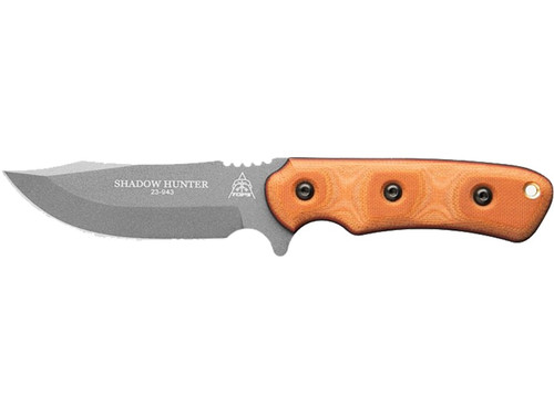 TOPS Knives Shadow Hunter Fixed Blade Knife 4.5" Clip Point 1095 Cro-Van Tungsten Gray Cerakote Blade Micarta Handle Tan 978710