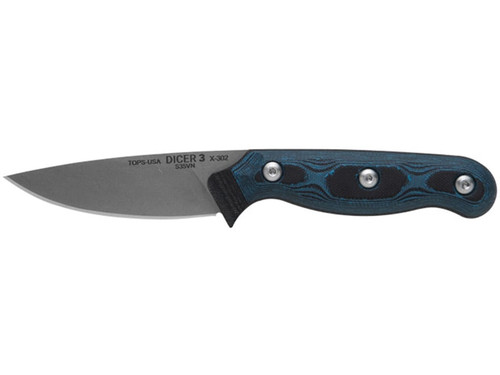TOPS Knives Dicer 3 Paring Knife 3.5" CPM S35VN Blade Canvas Micarta/G-10 Handle Blue/Black 955340