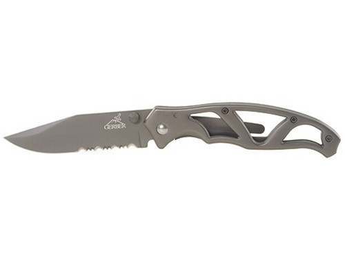 Gerber Paraframe I Pocket Knife 3.01" Partially Serrated Clip Point Stainless Steel Titanium Nitride Blade Stainless Steel Handle Gray 975174